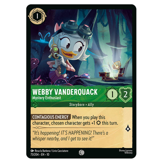Webby Vanderquack - Mystery Enthusiast 73/204 card from the Lorcana set Whispers in the Well