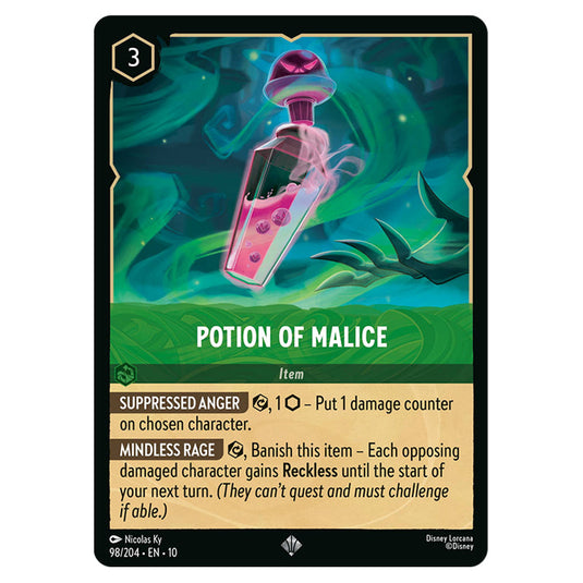 Potion of Malice 98/204 card from the Lorcana set Whispers in the Well