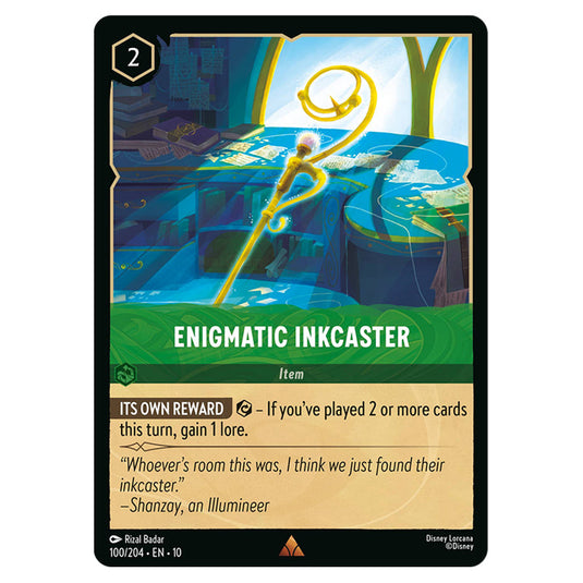 Enigmatic Inkcaster 100/204 card from the Lorcana set Whispers in the Well