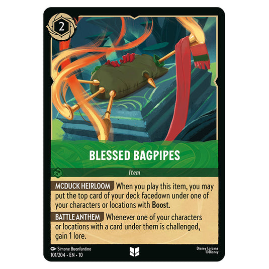 Blessed Bagpipes 101/204 card from the Lorcana set Whispers in the Well