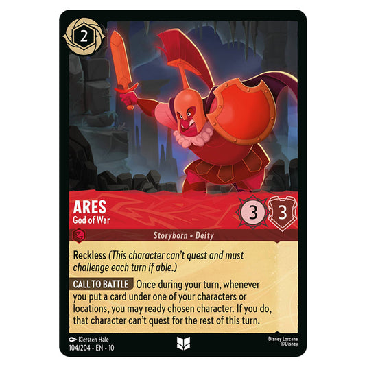 Ares - God of War 104/204 card from the Lorcana set Whispers in the Well