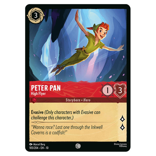 Peter Pan - High Flyer 105/204 card from the Lorcana set Whispers in the Well
