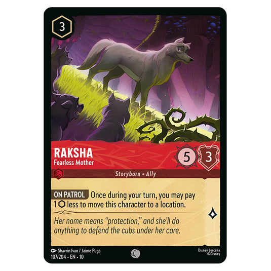 Raksha - Fearless Mother 107/204 card from the Lorcana set Whispers in the Well