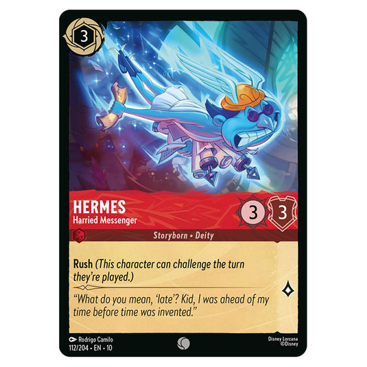Hermes - Harried Messenger 112/204 card from the Lorcana set Whispers in the Well
