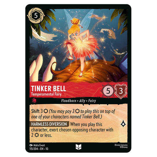 Tinker Bell - Temperamental Fairy 115/204 card from the Lorcana set Whispers in the Well