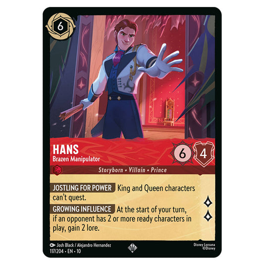 Hans - Brazen Manipulator 117/204 card from the Lorcana set Whispers in the Well