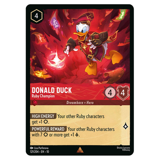 Donald Duck - Ruby Champion 121/204 card from the Lorcana set Whispers in the Well