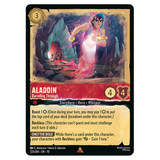 Aladdin - Barreling Through 123/204 card from the Lorcana set Whispers in the Well