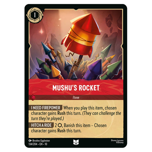 Mushu's Rocket 134/204 card from the Lorcana set Whispers in the Well