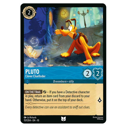 Pluto - Clever Cluefinder 157/204 card from the Lorcana set Whispers in the Well