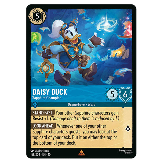 Daisy Duck - Sapphire Champion 158/204 card from the Lorcana set Whispers in the Well
