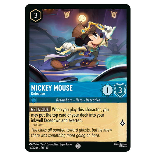 Mickey Mouse - Detective 160/204 card from the Lorcana set Whispers in the Well