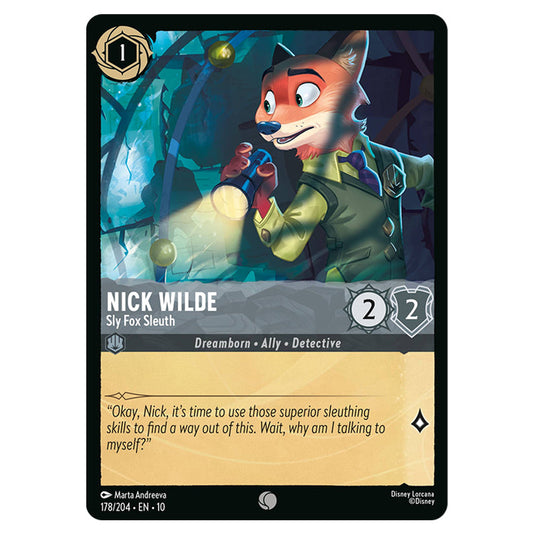 Nick Wilde - Sly Fox Sleuth 178/204 card from the Lorcana set Whispers in the Well