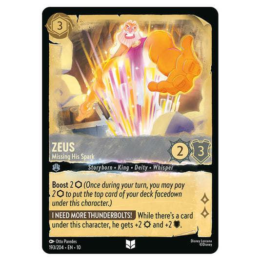 Zeus - Missing His Spark 193/204 card from the Lorcana set Whispers in the Well