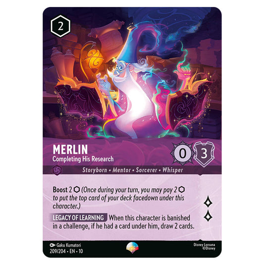 Merlin - Completing His Research 209/204 card from the Lorcana set Whispers in the Well