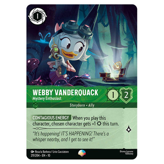 Webby Vanderquack - Mystery Enthusiast 211/204 card from the Lorcana set Whispers in the Well