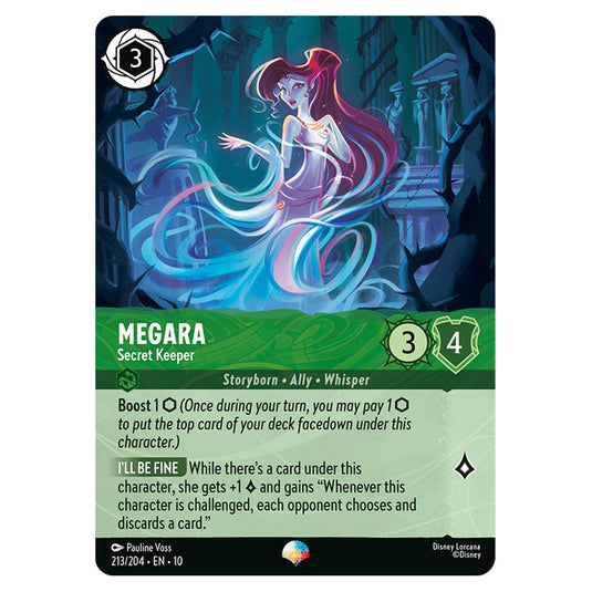 Megara - Secret Keeper 213/204 card from the Lorcana set Whispers in the Well