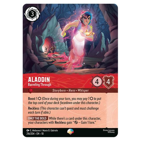 Aladdin - Barreling Through 216/204 card from the Lorcana set Whispers in the Well