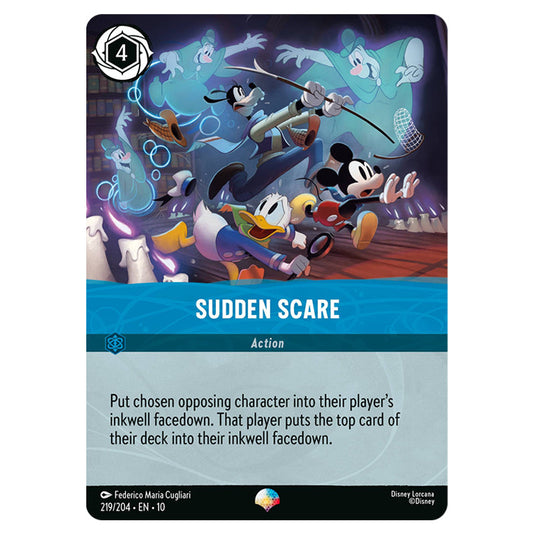 Sudden Scare 219/204 card from the Lorcana set Whispers in the Well