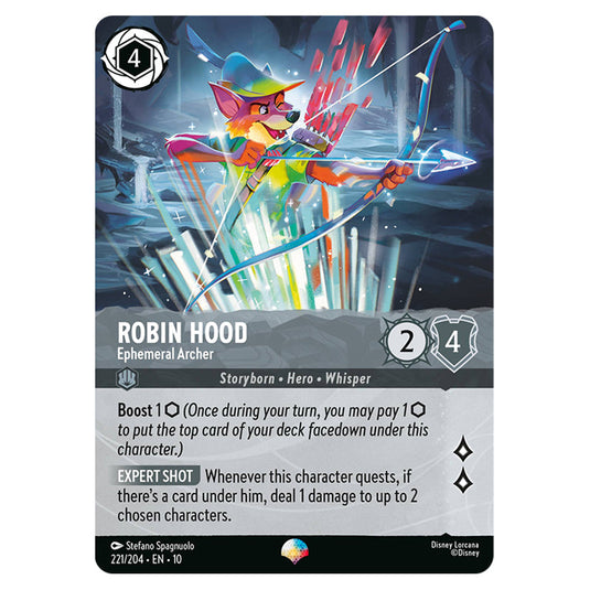 Robin Hood - Ephemeral Archer 221/204 card from the Lorcana set Whispers in the Well