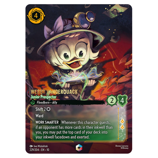 Webby Vanderquack - Junior Prospector 229/204 card from the Lorcana set Whispers in the Well