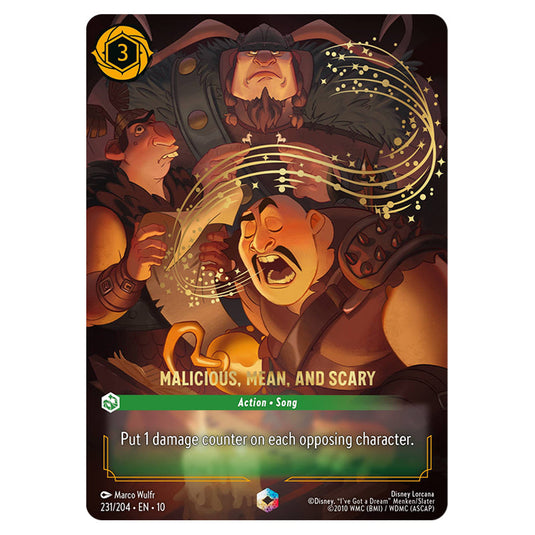 Malicious, Mean, and Scary 231/204 card from the Lorcana set Whispers in the Well