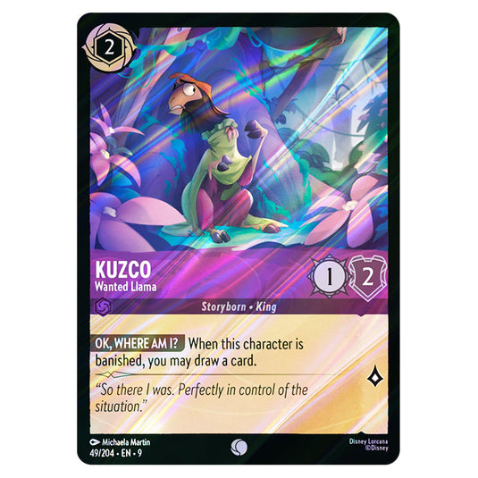 Kuzco - Wanted Llama 49/204 card from the Lorcana set Fabled