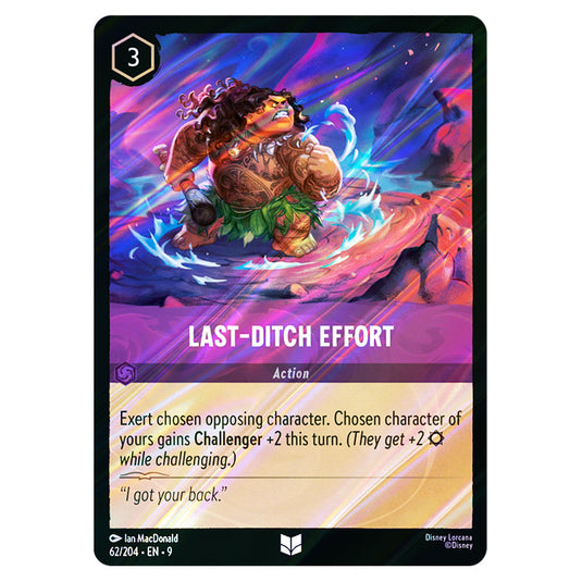 Last‐Ditch Effort 62/204 card from the Lorcana set Fabled