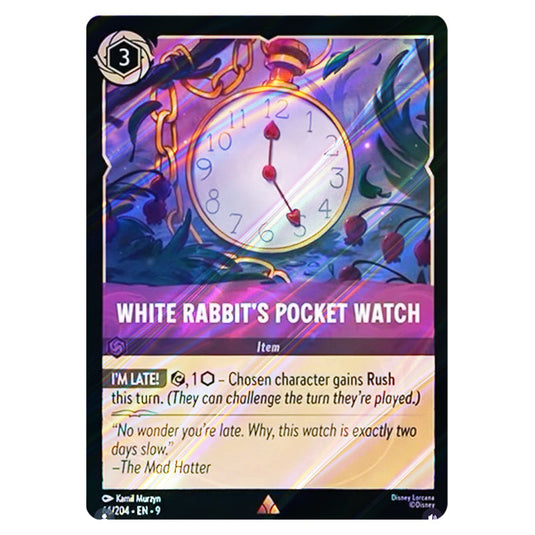 White Rabbit's Pocket Watch 66/204 card from the Lorcana set Fabled
