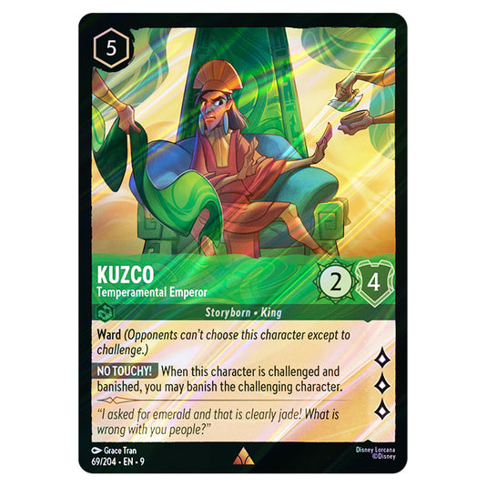 Kuzco - Temperamental Emperor 69/204 card from the Lorcana set Fabled