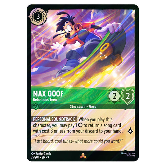 Max Goof - Rebellious Teen 75/204 card from the Lorcana set Fabled