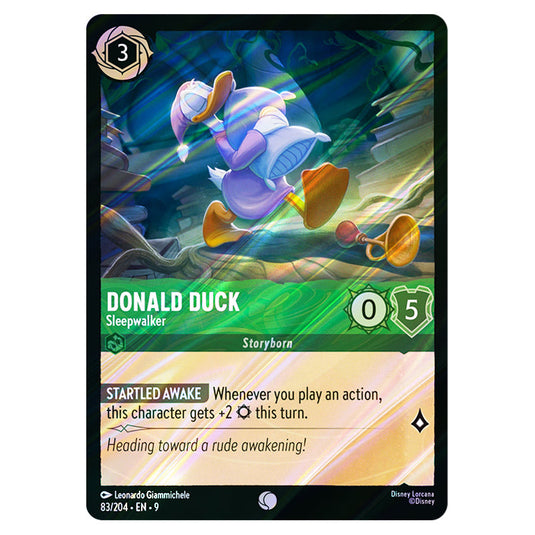 Donald Duck - Sleepwalker 83/204 card from the Lorcana set Fabled