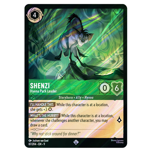 Shenzi - Hyena Pack Leader 87/204 card from the Lorcana set Fabled