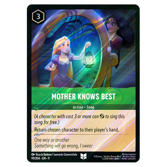 Mother Knows Best 99/204 card from the Lorcana set Fabled
