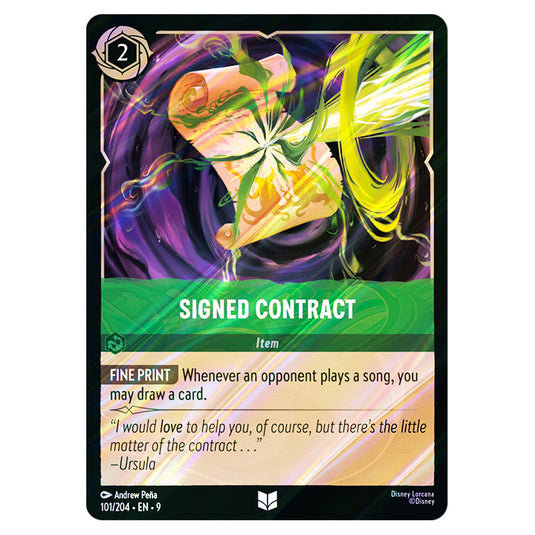 Signed Contract 101/204 card from the Lorcana set Fabled
