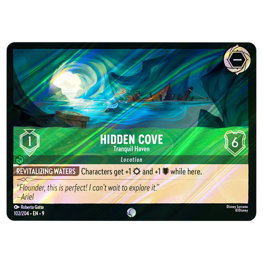 Hidden Cove - Tranquil Haven 102/204 card from the Lorcana set Fabled