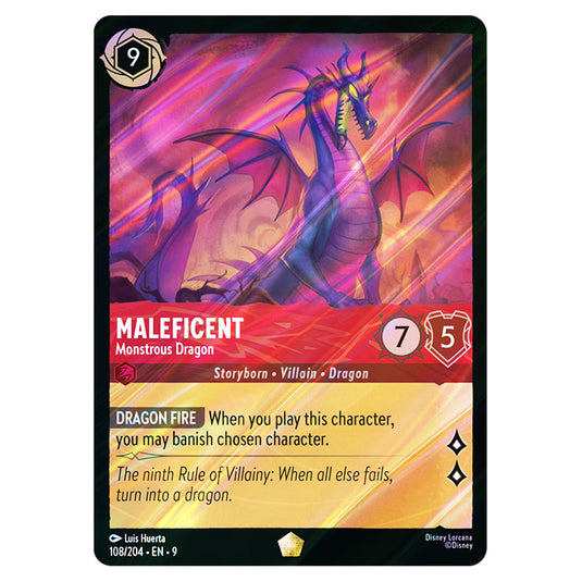 Maleficent - Monstrous Dragon 108/204 card from the Lorcana set Fabled