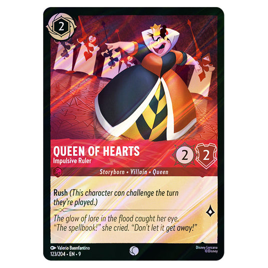 Queen of Hearts - Impulsive Ruler 123/204 card from the Lorcana set Fabled