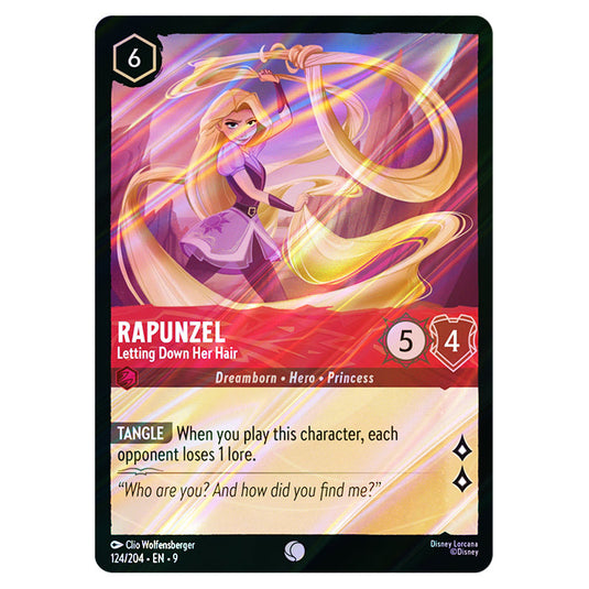 Rapunzel - Letting Down Her Hair 124/204 card from the Lorcana set Fabled