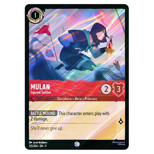 Mulan - Injured Soldier 125/204 card from the Lorcana set Fabled