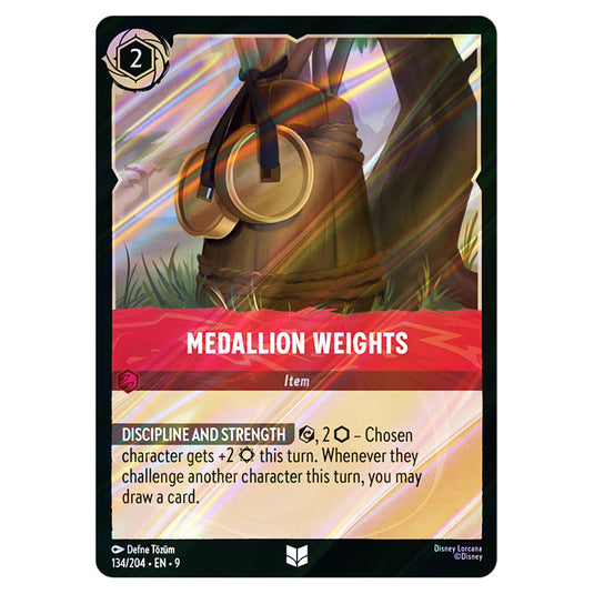 Medallion Weights 134/204 card from the Lorcana set Fabled