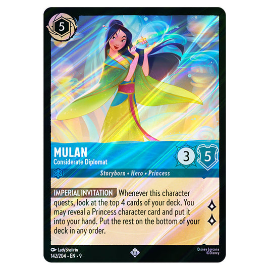Mulan - Considerate Diplomat 142/204 card from the Lorcana set Fabled