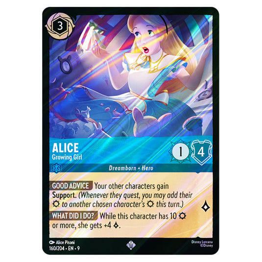 Alice - Growing Girl 160/204 card from the Lorcana set Fabled