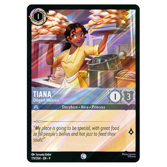 Tiana - Diligent Waitress 179/204 card from the Lorcana set Fabled