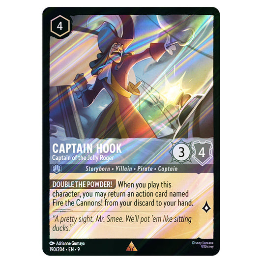 Captain Hook - Captain of the Jolly Roger 190/204 card from the Lorcana set Fabled