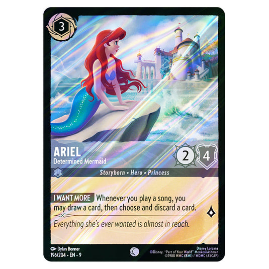Ariel - Determined Mermaid 196/204 card from the Lorcana set Fabled