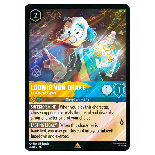 Ludwig von Drake - All‐Around Expert 7/204 card from the Lorcana set Reign of Jafar