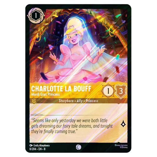 Charlotte La Bouff - Mardi Gras Princess 8/204 card from the Lorcana set Reign of Jafar