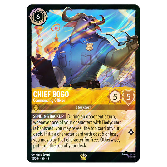 Chief Bogo - Commanding Officer 18/204 card from the Lorcana set Reign of Jafar