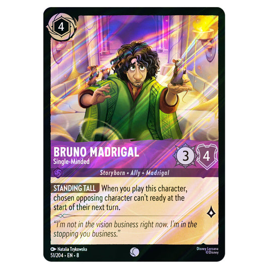 Bruno Madrigal - Single‐Minded 51/204 card from the Lorcana set Reign of Jafar